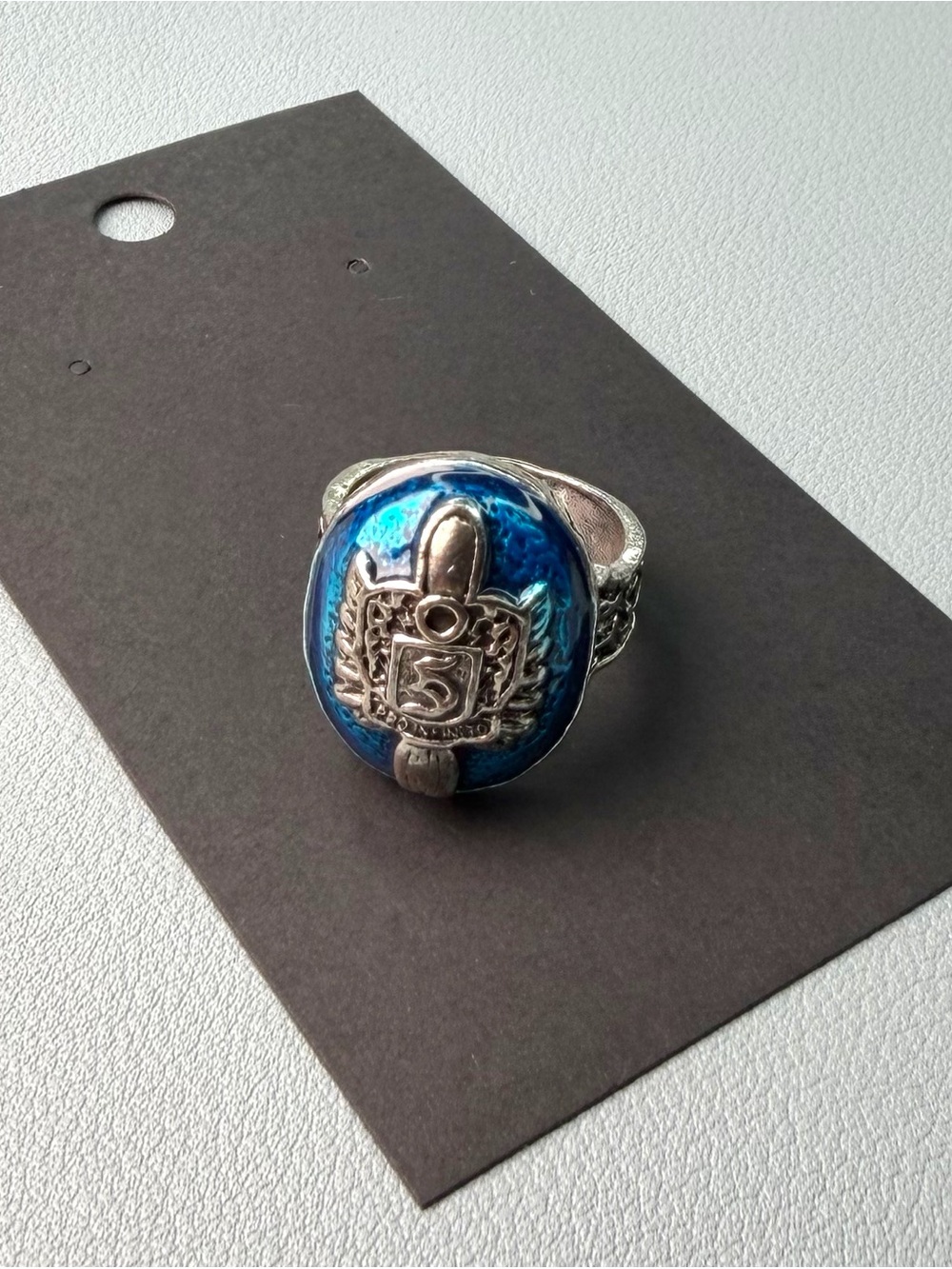Blue Enamel Shield Statement Ring - Women’s Fashion Jewelry